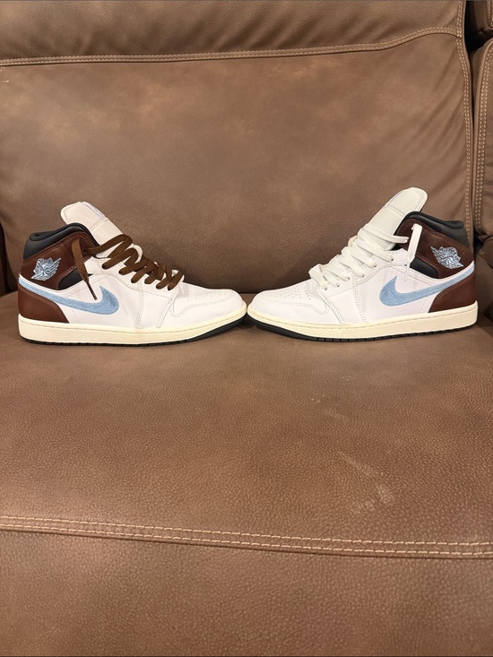 Jordan Other - Jordan Mid Sneakers in White, Brown and Light Blue